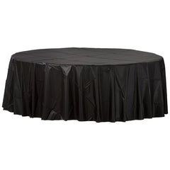 Elegant Black Round Plastic Table Cover - 84 - Pack of 12