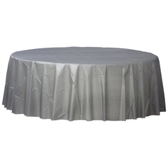 Elegant Silver Round Plastic Table Cover - 84 - Pack of 6
