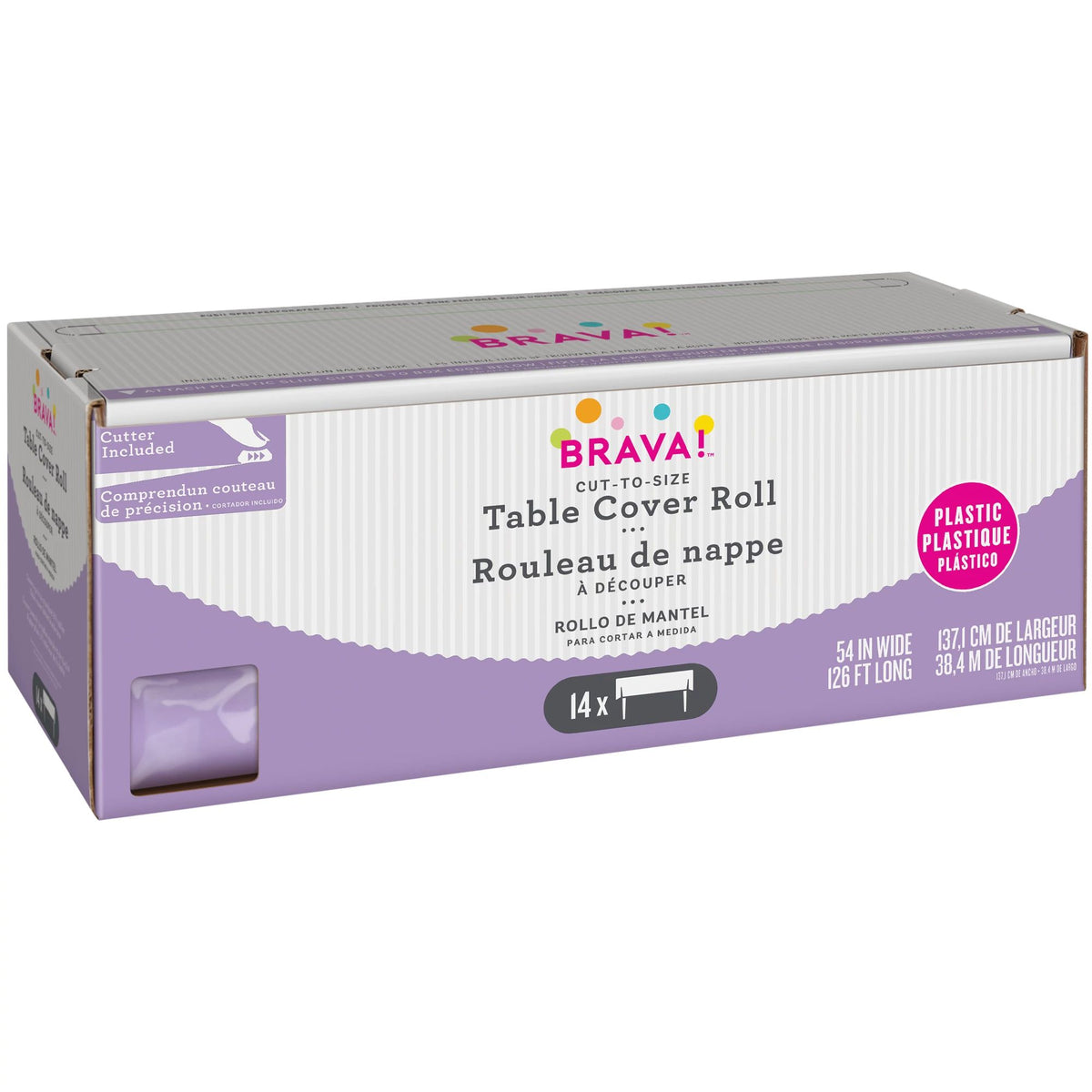 Lavender Plastic Table Cover Roll, Slide Cutter, 54x126-ft. - Case of 6