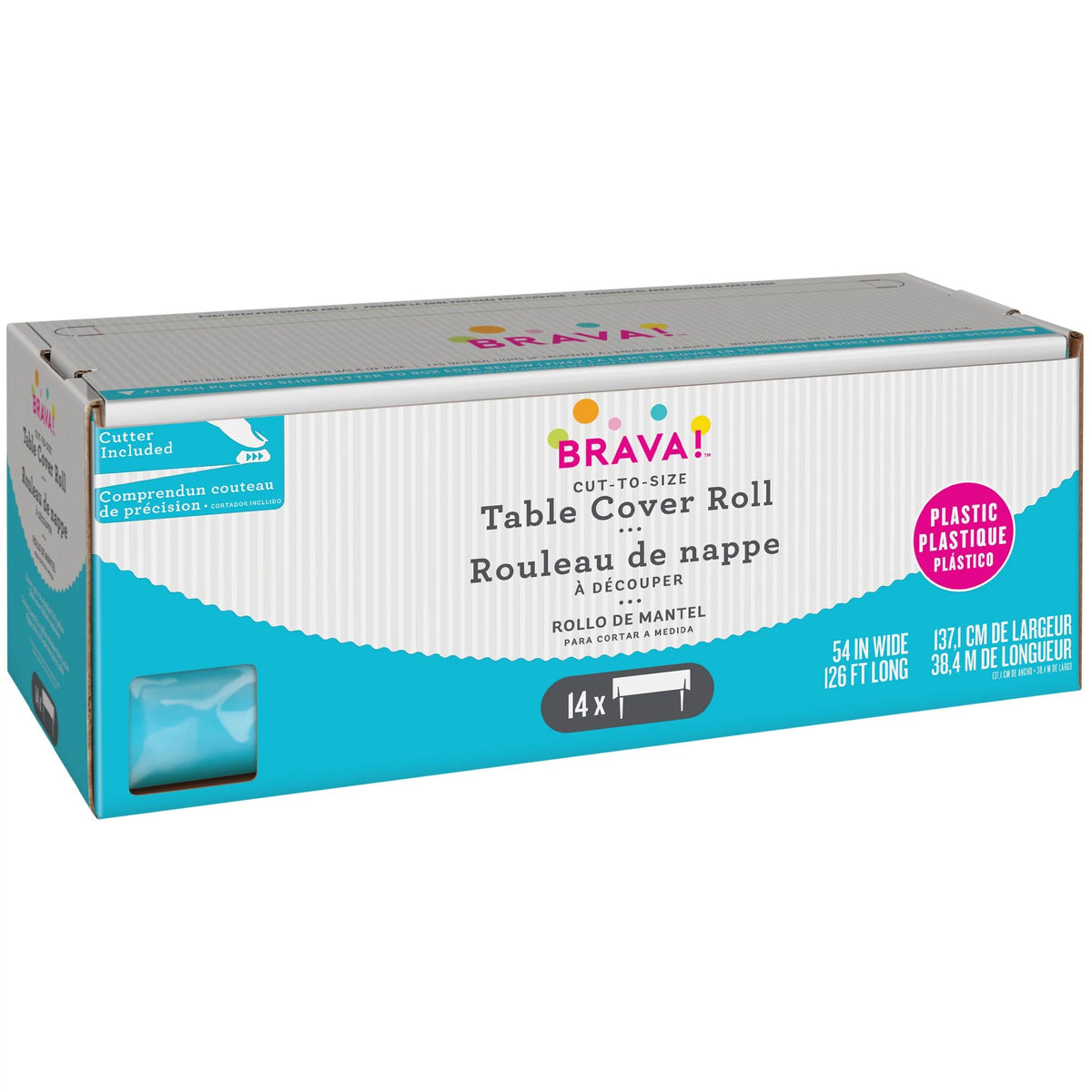 Plastic Table Cover Roll, Caribbean Blue, 40-inch x 126-foot, 1-pack - Case of 6