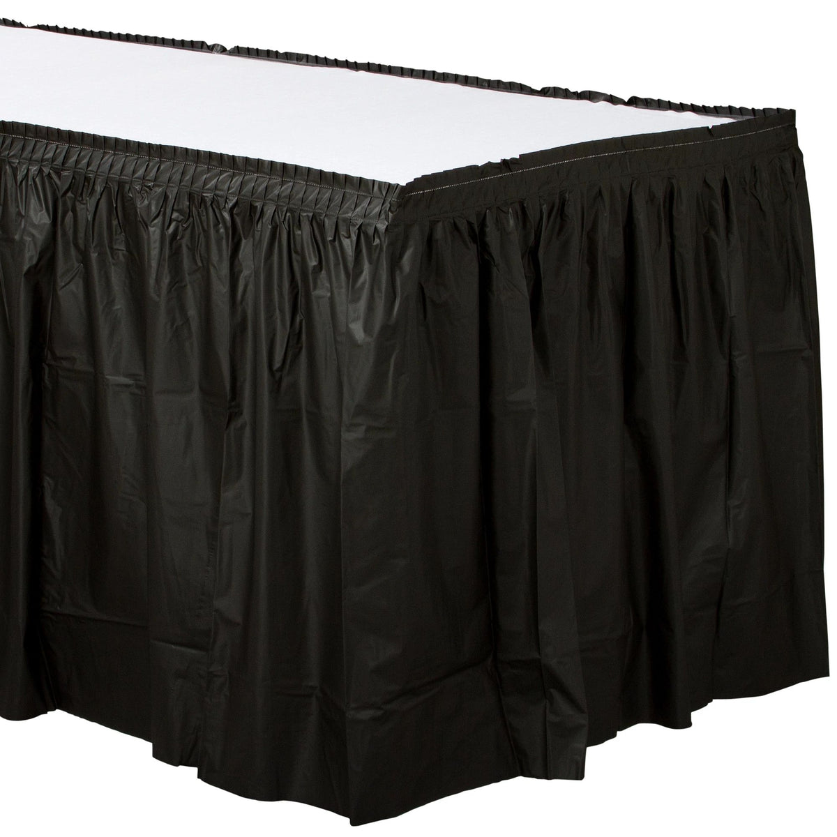 Elegant Black Plastic Table Skirt - Pack of 6