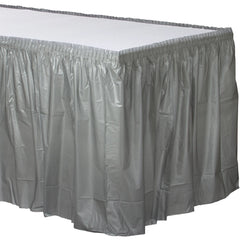 Elegant Silver Plastic Table Skirt - Case of 36