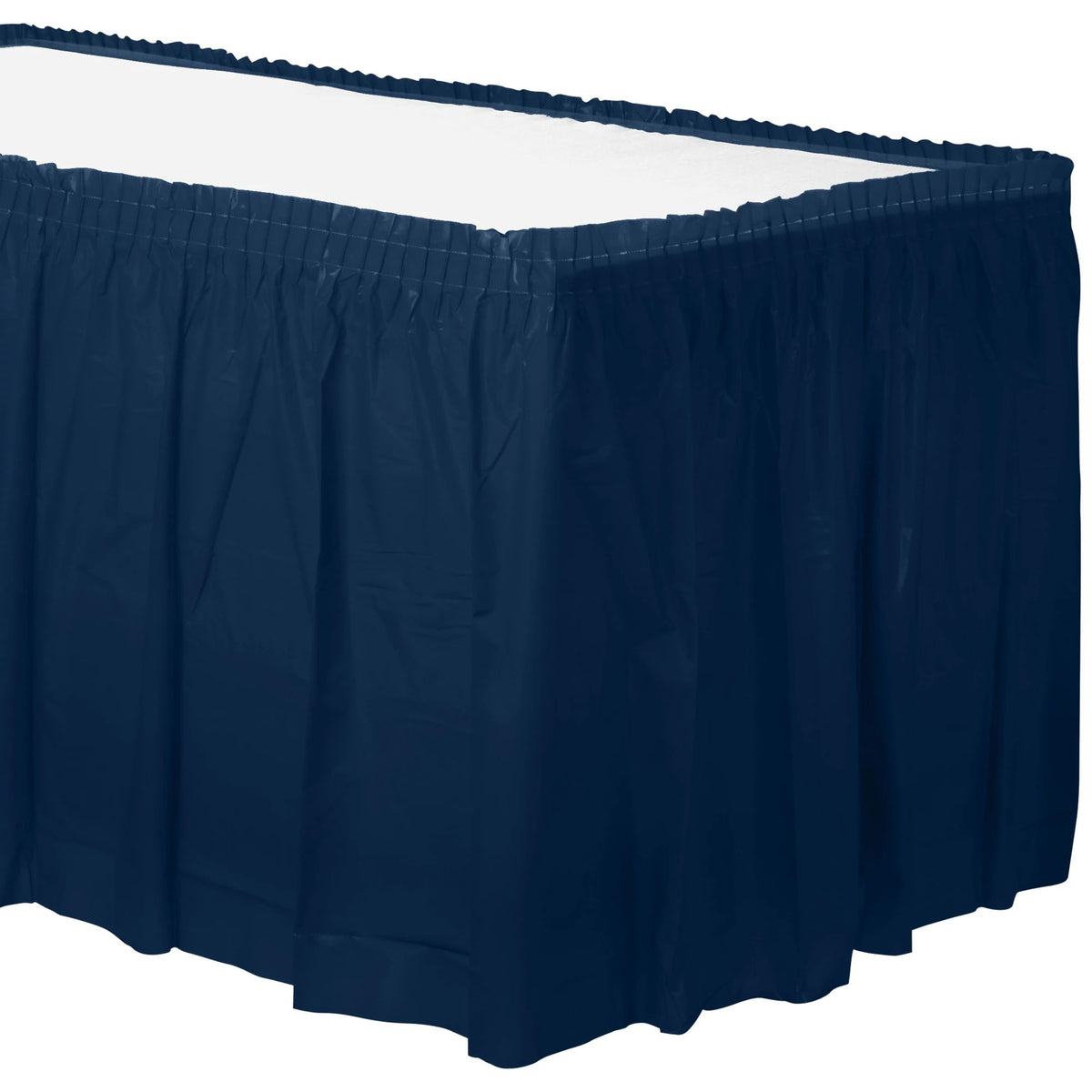 True Navy Plastic Table Skirt, 29 inch x 168 inch - Pack of 6