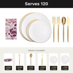 Classic Gold Ultimate Set | Plates, Gold Cutlery & Napkins | Serves 120
