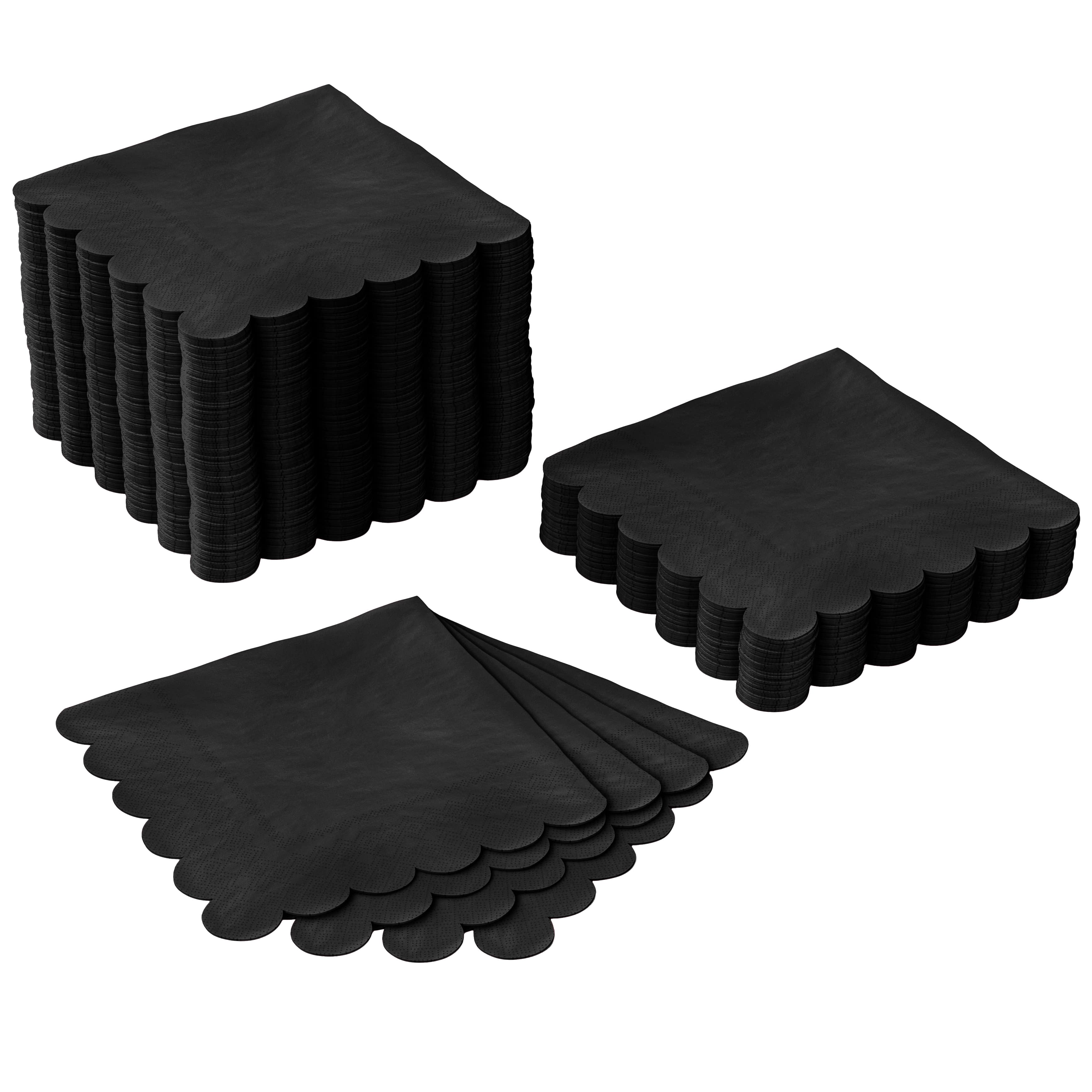 Black Scallop Beverage Napkins | 100 Count