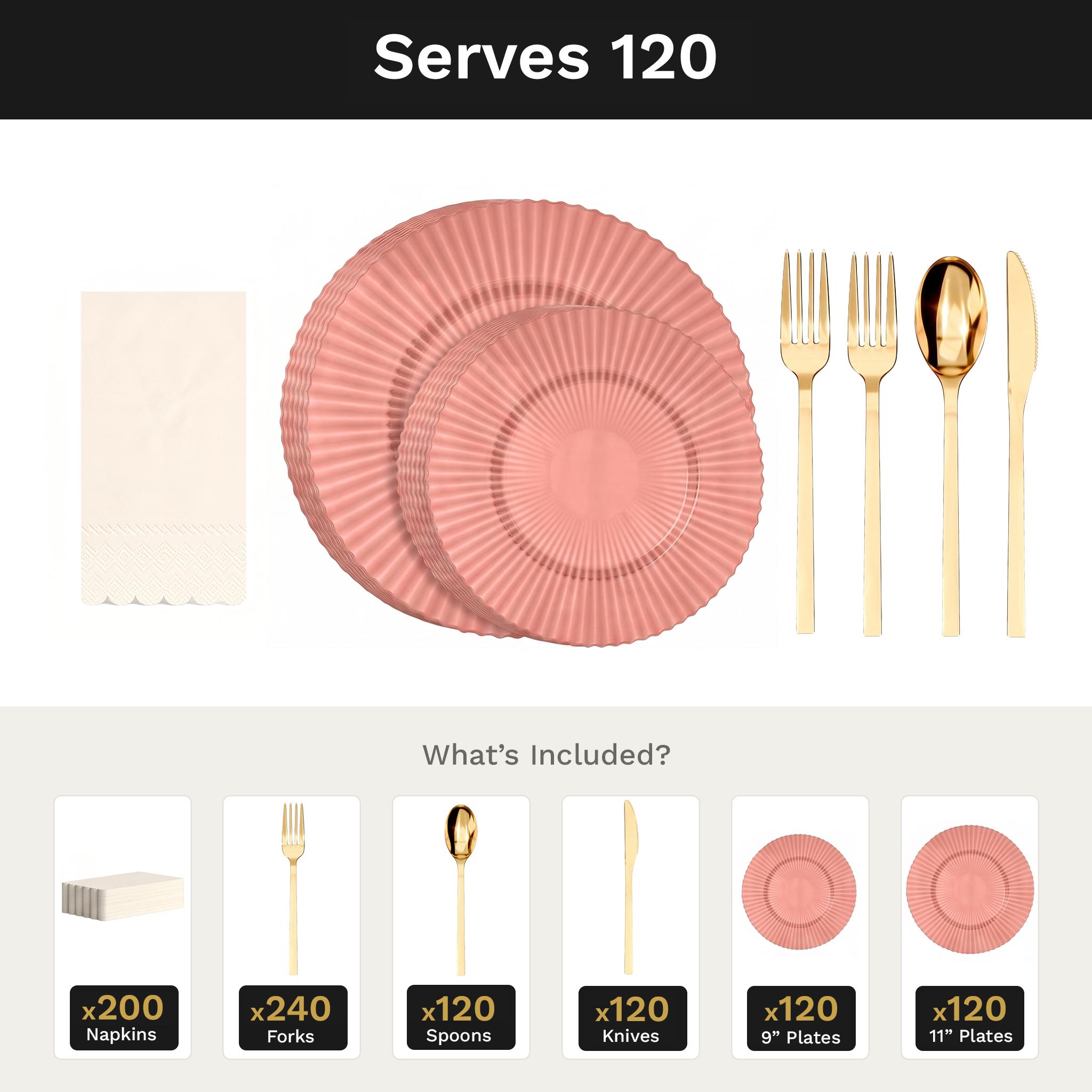 Pumpkin Gemstone Ultimate Set | Plates, Gold Cutlery & Napkins | Serves 120