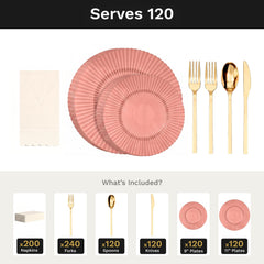 Pumpkin Gemstone Ultimate Set | Plates, Gold Cutlery & Napkins | Serves 120