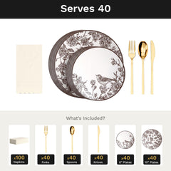 Rustik Ultimate Set | Plates, Gold Cutlery & Napkins | Serves 40