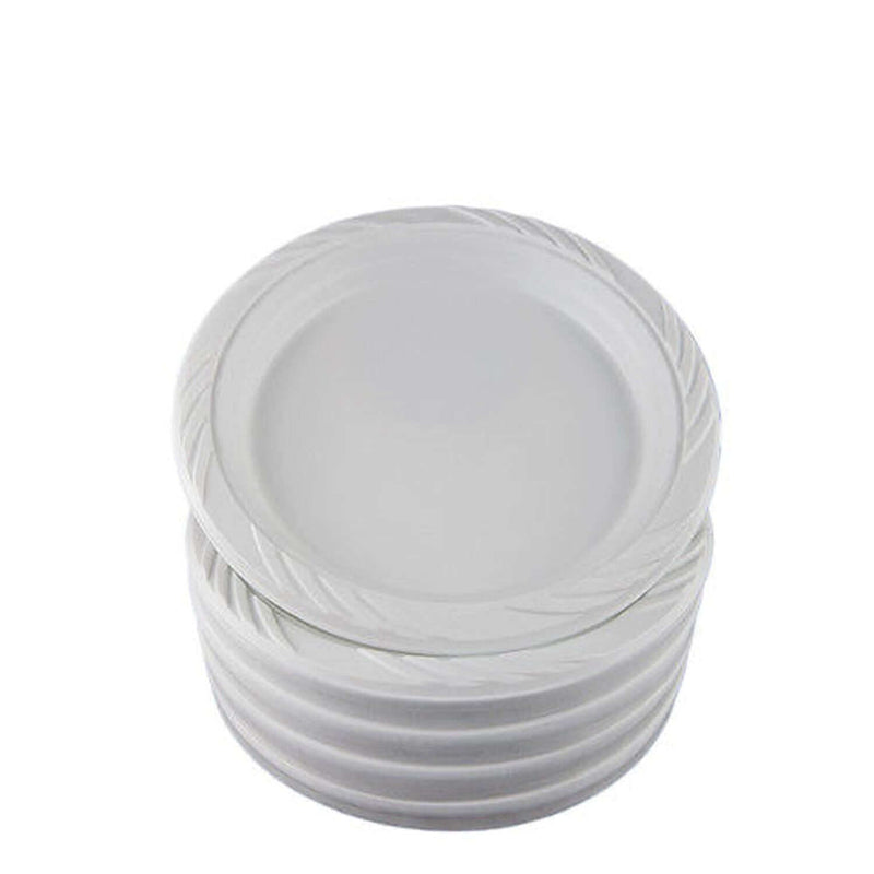 7 In. White Plastic Plates - Case of 8 packs, 100 count each