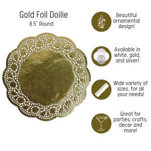 8 In. Round Gold Foil Doilies | 80 Count