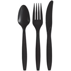 Black Plastic Cutlery Assortment - 32 Count - Case of 12