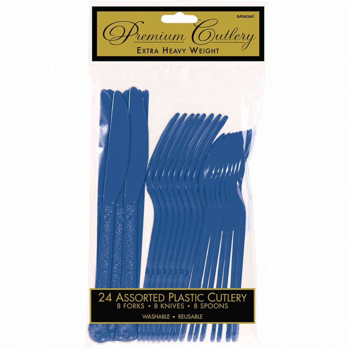 Royal Blue Heavyweight Plastic Cutlery Set - 24 Pieces - Pack of 2