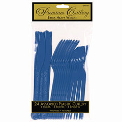 Royal Blue Heavyweight Plastic Cutlery Set - 24 Pieces - Pack of 2