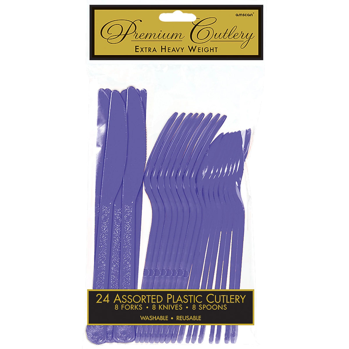 Purple Heavyweight Plastic Cutlery Set - 24 Count - Pack of 2