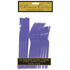 Purple Heavyweight Plastic Cutlery Set - 24 Count - Pack of 12