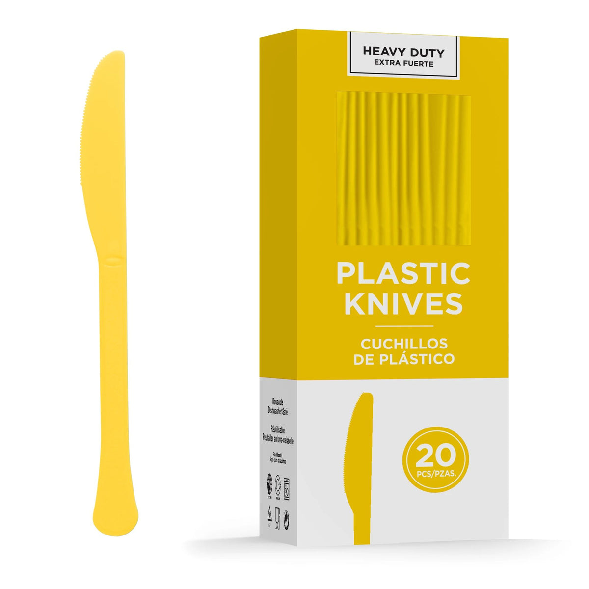 Heavy Duty Yellow Plastic Knives - 20 Pack - Pack of 12