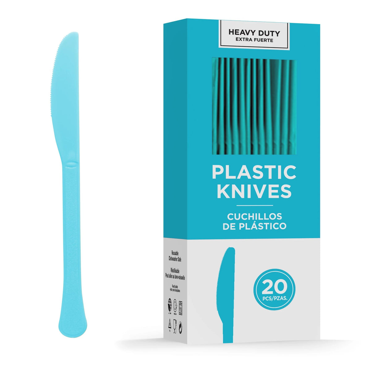 Caribbean Blue Heavy Duty Plastic Knives - 20 Pack - Pack of 5