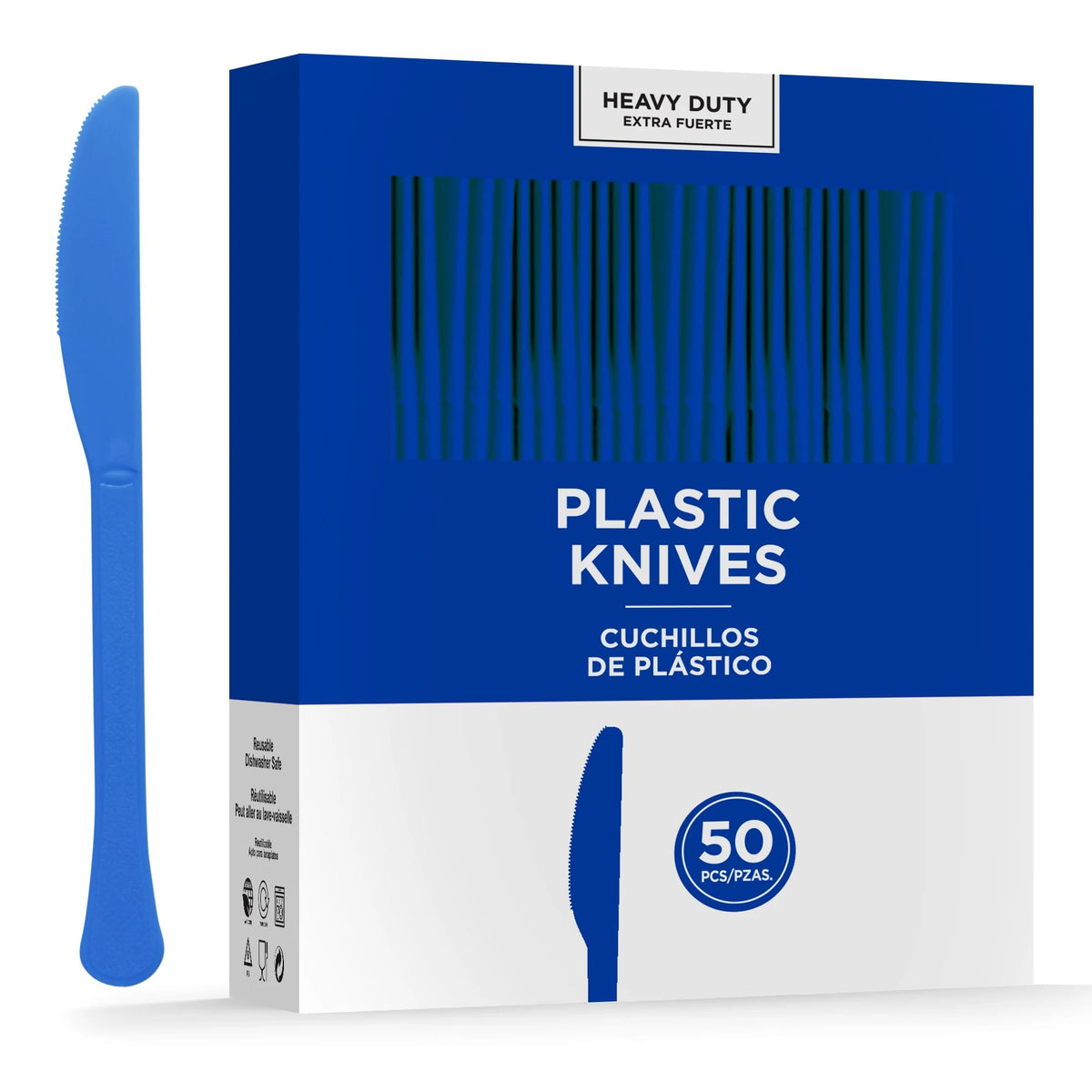 Heavy Duty Royal Blue Plastic Knives - 50 Pack - Case of 12