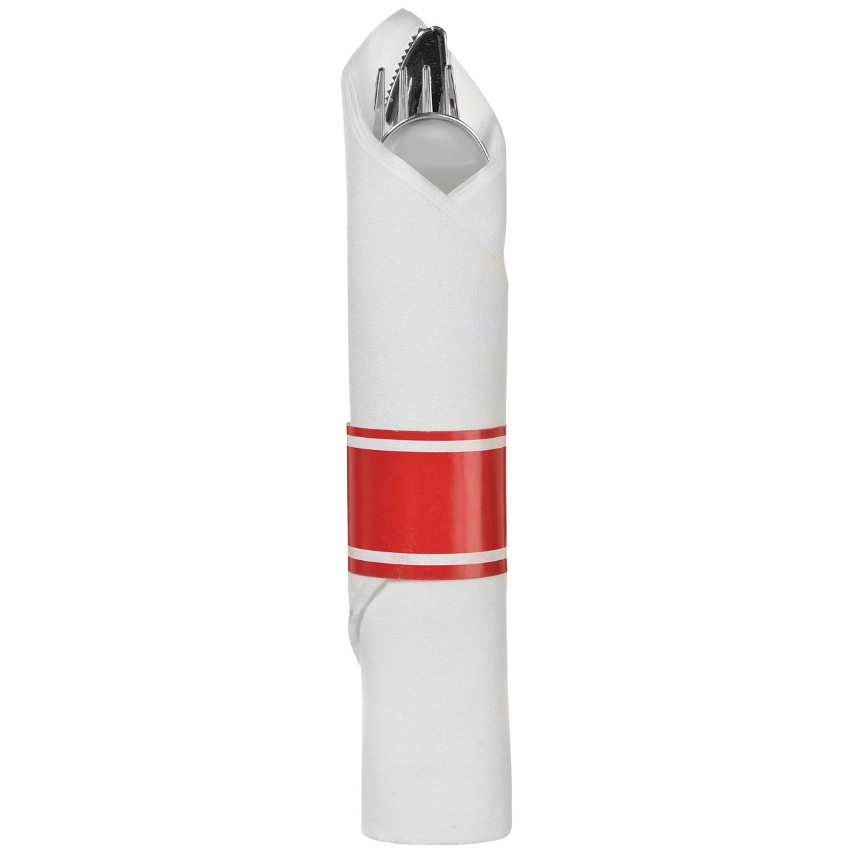 Premium Rolled Apple Red Cutlery Set with Napkin | 60 Count