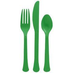Heavyweight Green Plastic Cutlery Set - Pack of 2