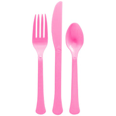 Heavyweight Pink Plastic Cutlery Set - Pack of 2