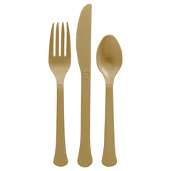 Heavyweight Gold Plastic Cutlery Set - Pack of 12