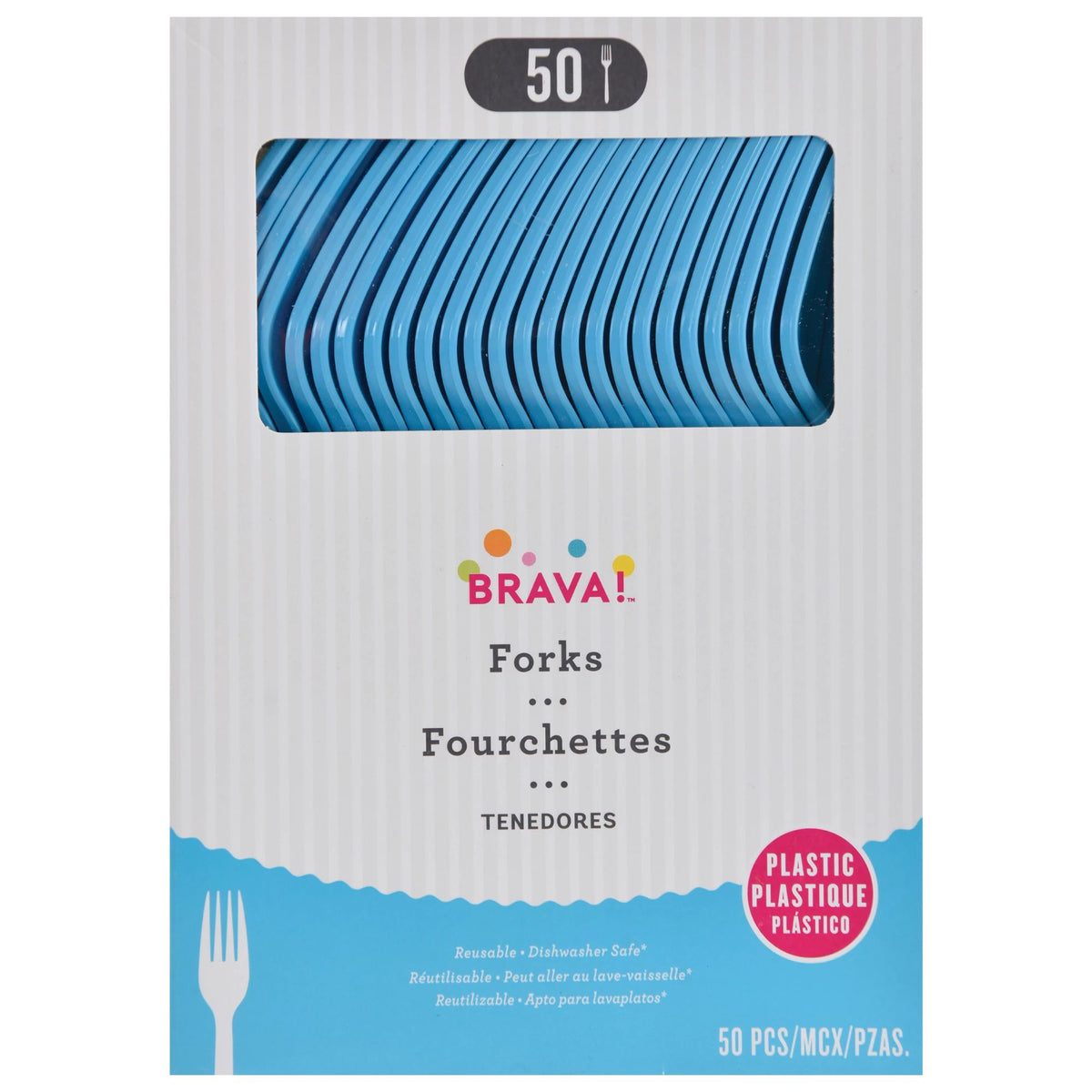 Heavy-Duty Plastic Solid Color Reusable Forks, 50-ct - Pack of 6