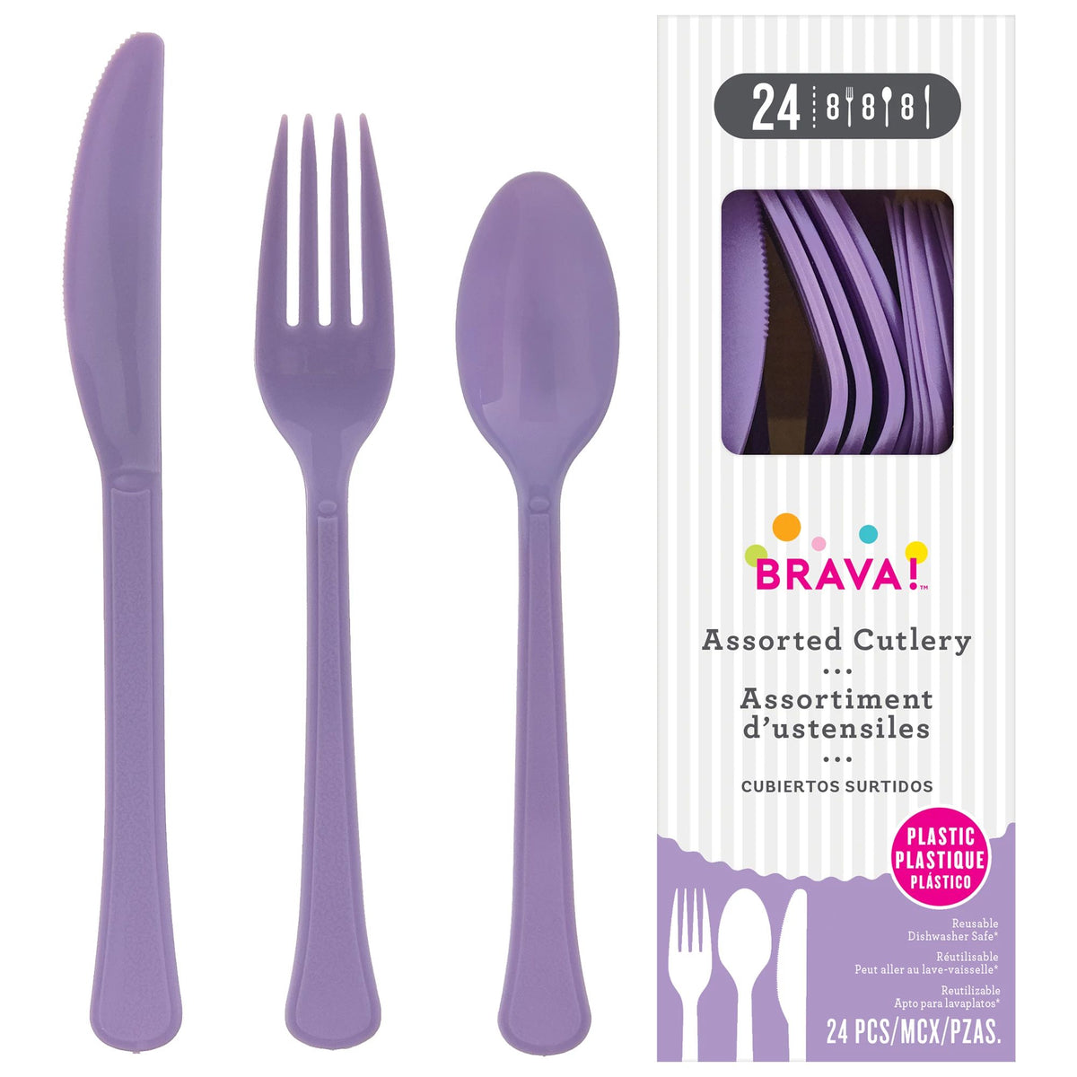 Lavender Plastic Cutlery Set - 24-Count - Pack of 12
