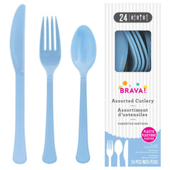 Pastel Blue Assorted Plastic Cutlery - 24 Count - Pack of 12