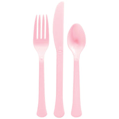 Pink Heavy-Duty Plastic Solid Color Reusable Cutlery, 24-ct - Pack of 12