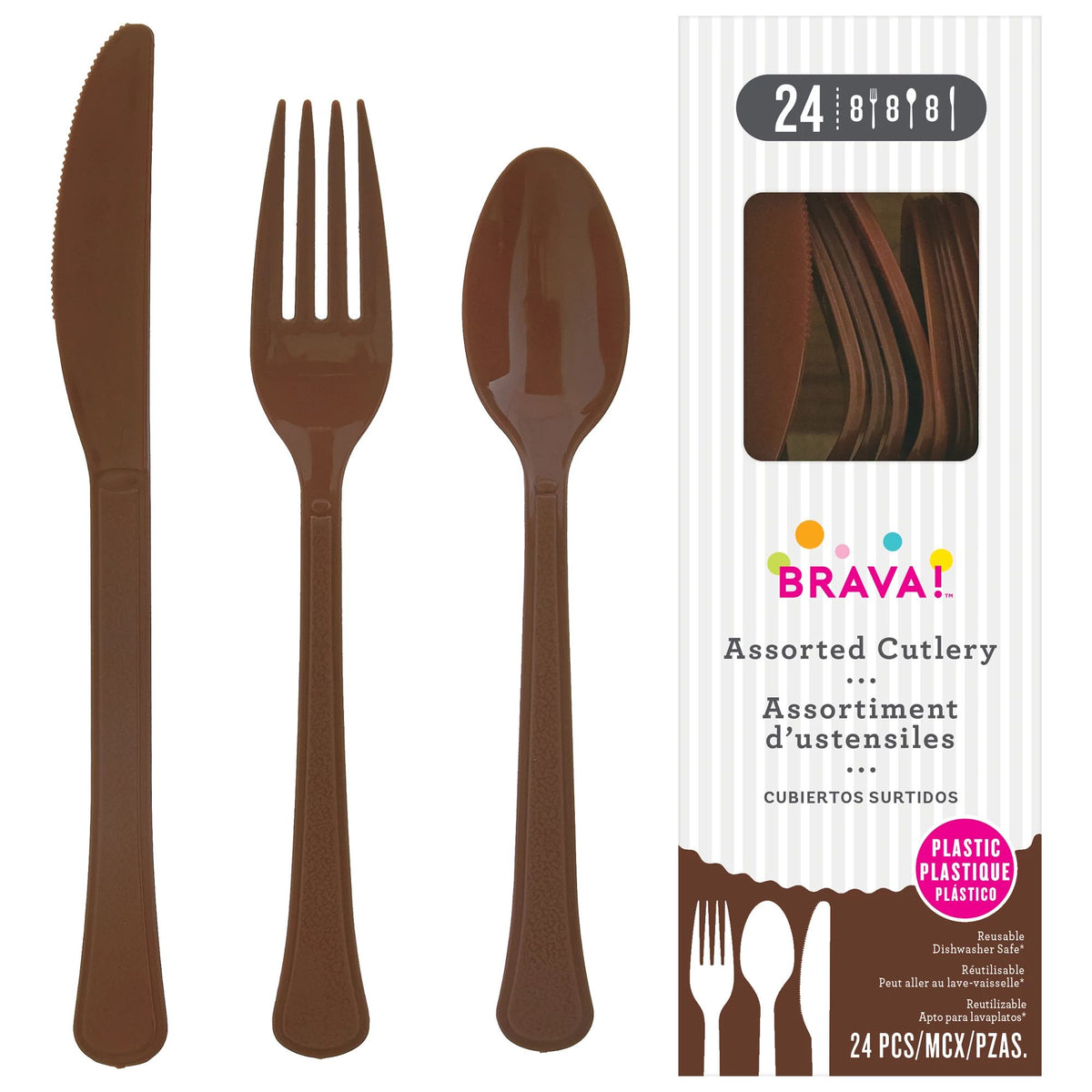 Brava! 24-Piece Assorted Brown Plastic Cutlery Set - Pack of 2