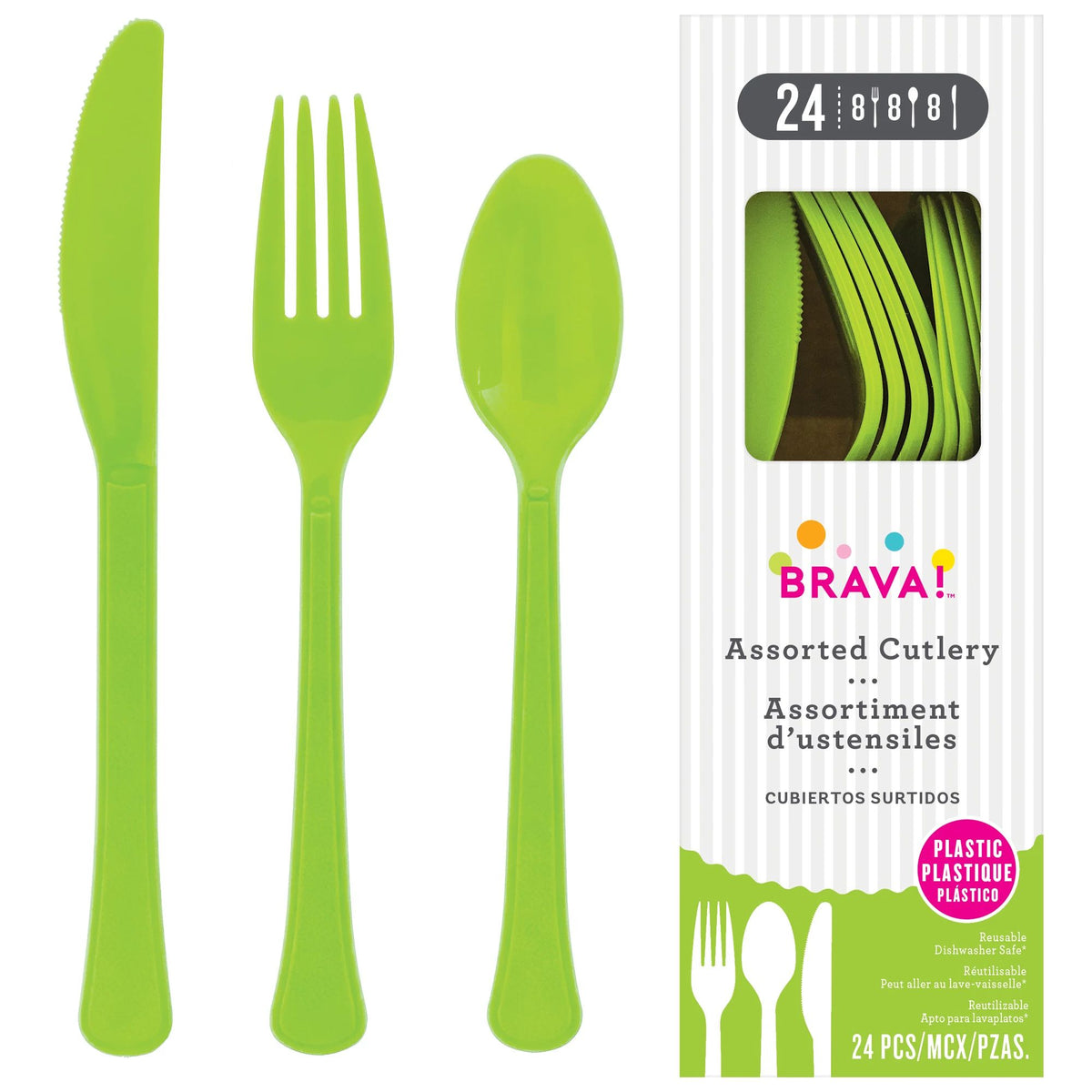 Kiwi Green Assorted Plastic Cutlery Set - 24 Count - Case of 72