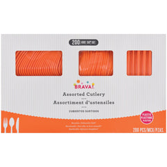 Vibrant Orange Plastic Cutlery Set - Assorted - Case of 6