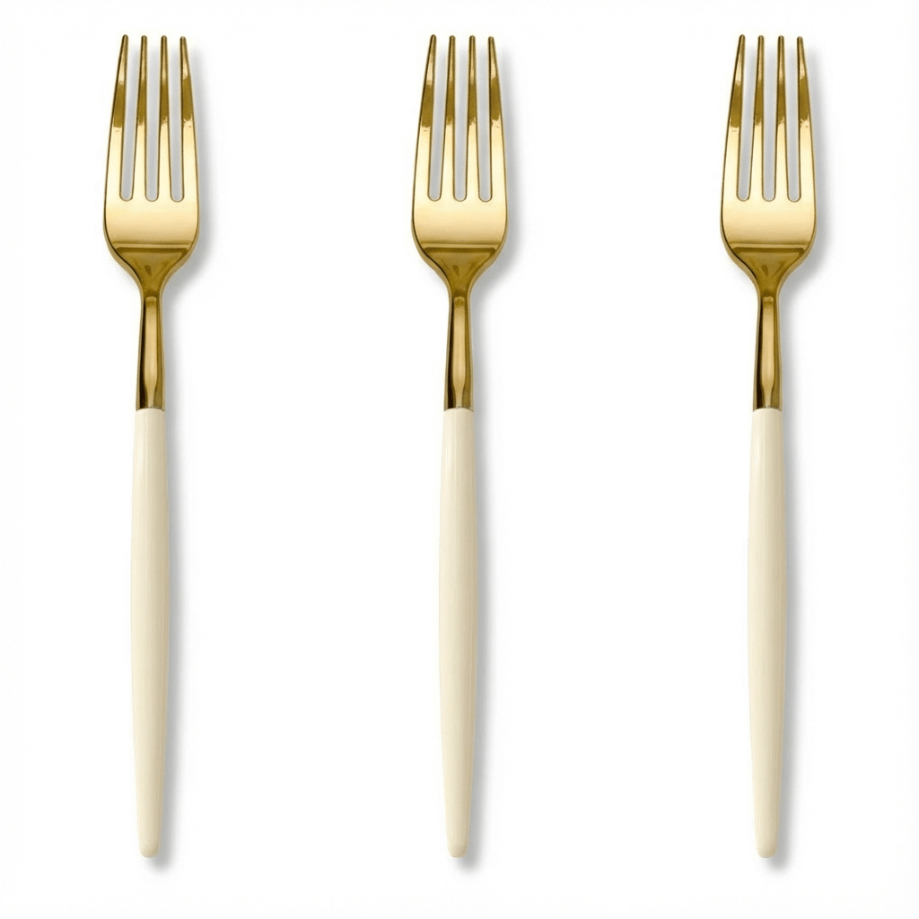 Trendables Forks Ivory/Gold | 40 Count