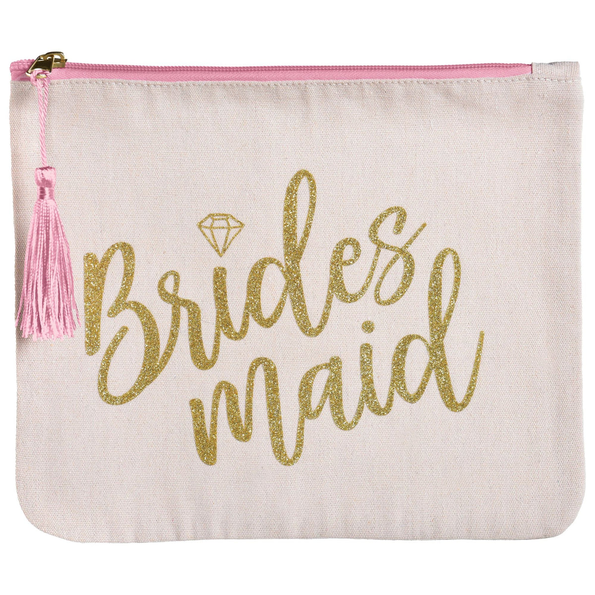 Bridesmaid Cosmetic Makeup Bag, Pink/Gold, 10 inch - Pack of 4
