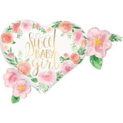 Sweet Baby Girl Floral Foil Balloon - Pack of 5