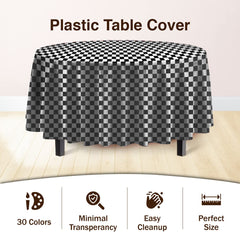 Round Black/White Checkered Table Cover | 12 Pack