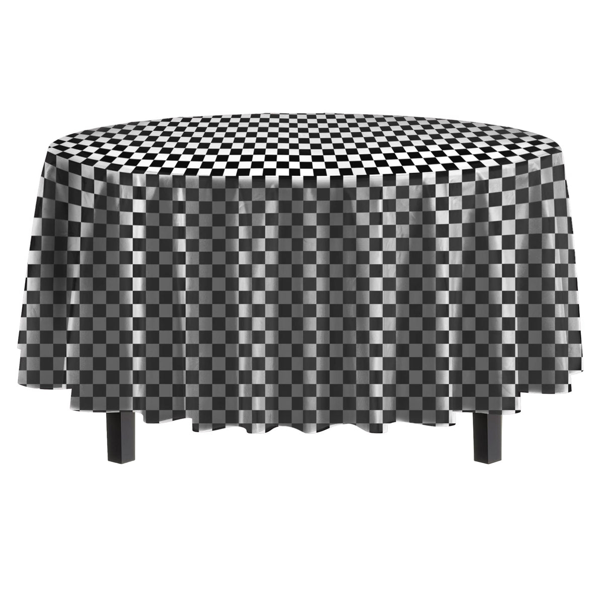 Round Black/White Checkered Table Cover | 6 Pack