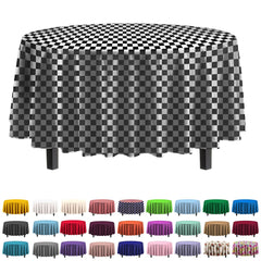 Round Black/White Checkered Table Cover | 12 Pack