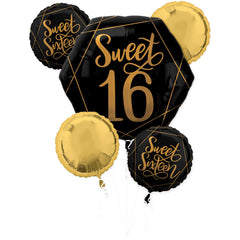 Elegant Sweet Sixteen Metallic Balloon Bouquet - 5 Piece Set - Case of 24