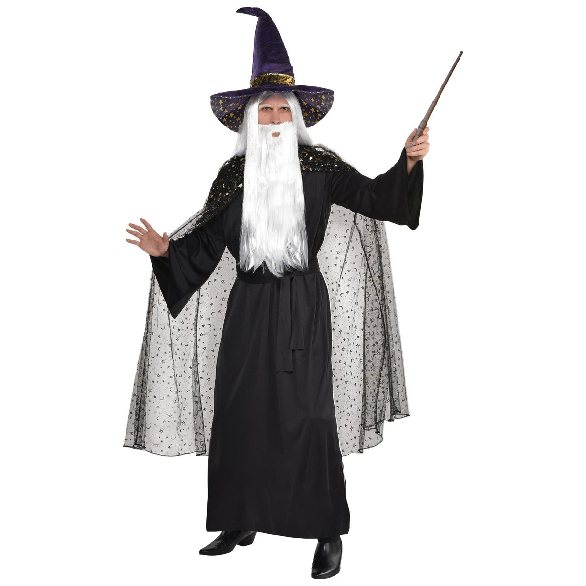 Adult Celestial Hooded Sheer Cape, Black Stars & Moons, One Size - Pack of 2