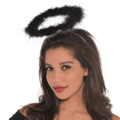 Marabou Halo Dark Angel Headband, Black, One Size - Case of 72