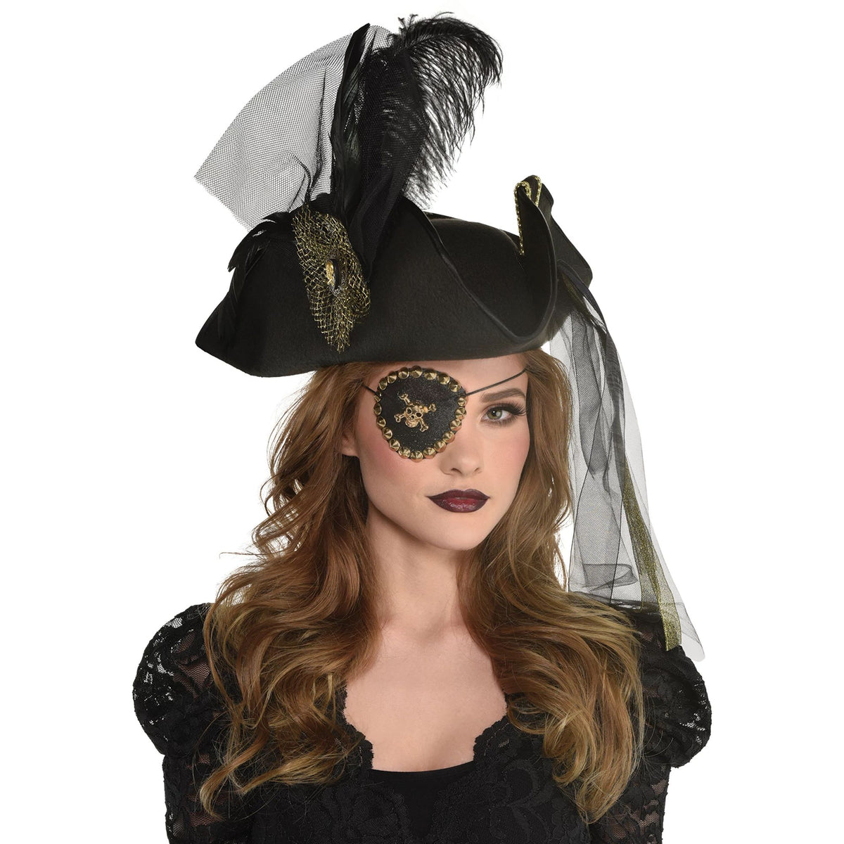 Black Feather Sequin Pirate Eye Patch - Pack of 2