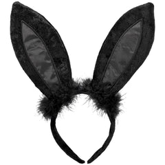 Marabou Bunny Ears Headband, Black, One Size, Wearable Costume Accessory - Case of 48