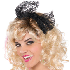 1980s Lace Headband with Bow, Black, One Size - Case of 96