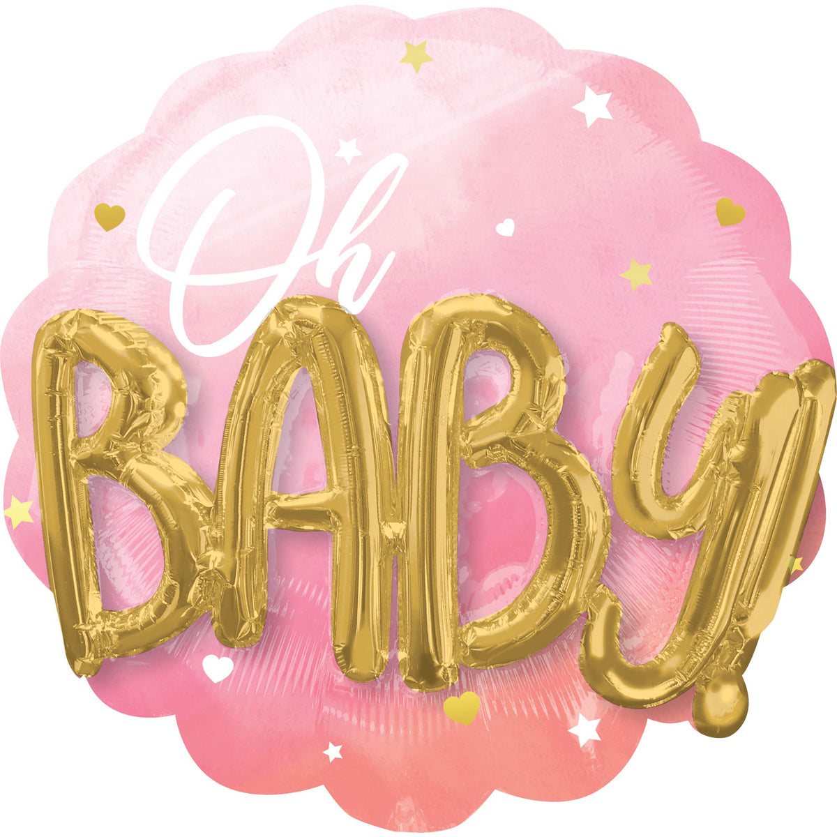 Oh Baby Pink & Gold Foil Super Shape Balloon - Pack of 5