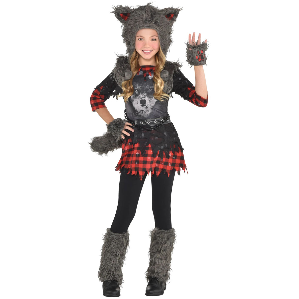 Kids' She-Wolf Werewolf Costume, Shirt, Skirt, Gloves, Leg Warmers - Pack of 2