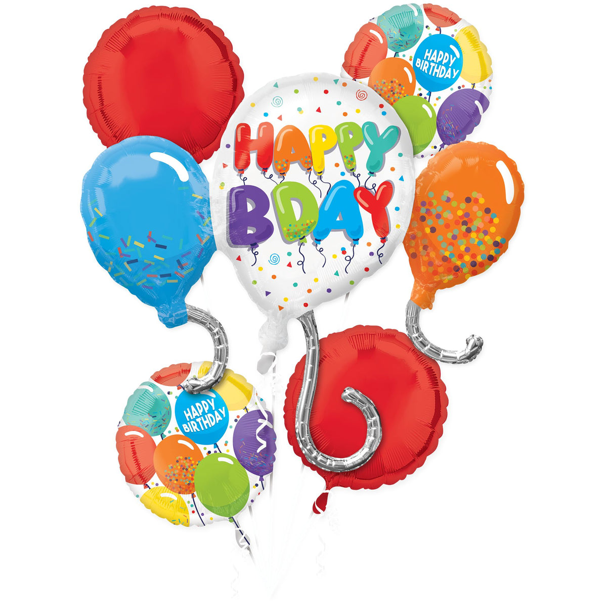 Vibrant Happy Birthday Foil Balloon Bouquet - 5 Piece Set - Case of 24