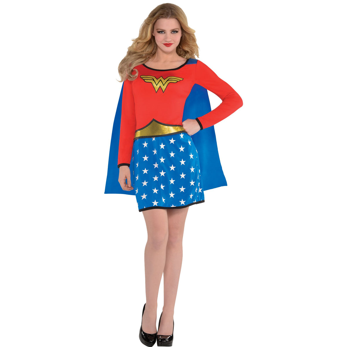 Women's Wonder Woman Long Sleeve Costume Dress with Cape - Case of 12