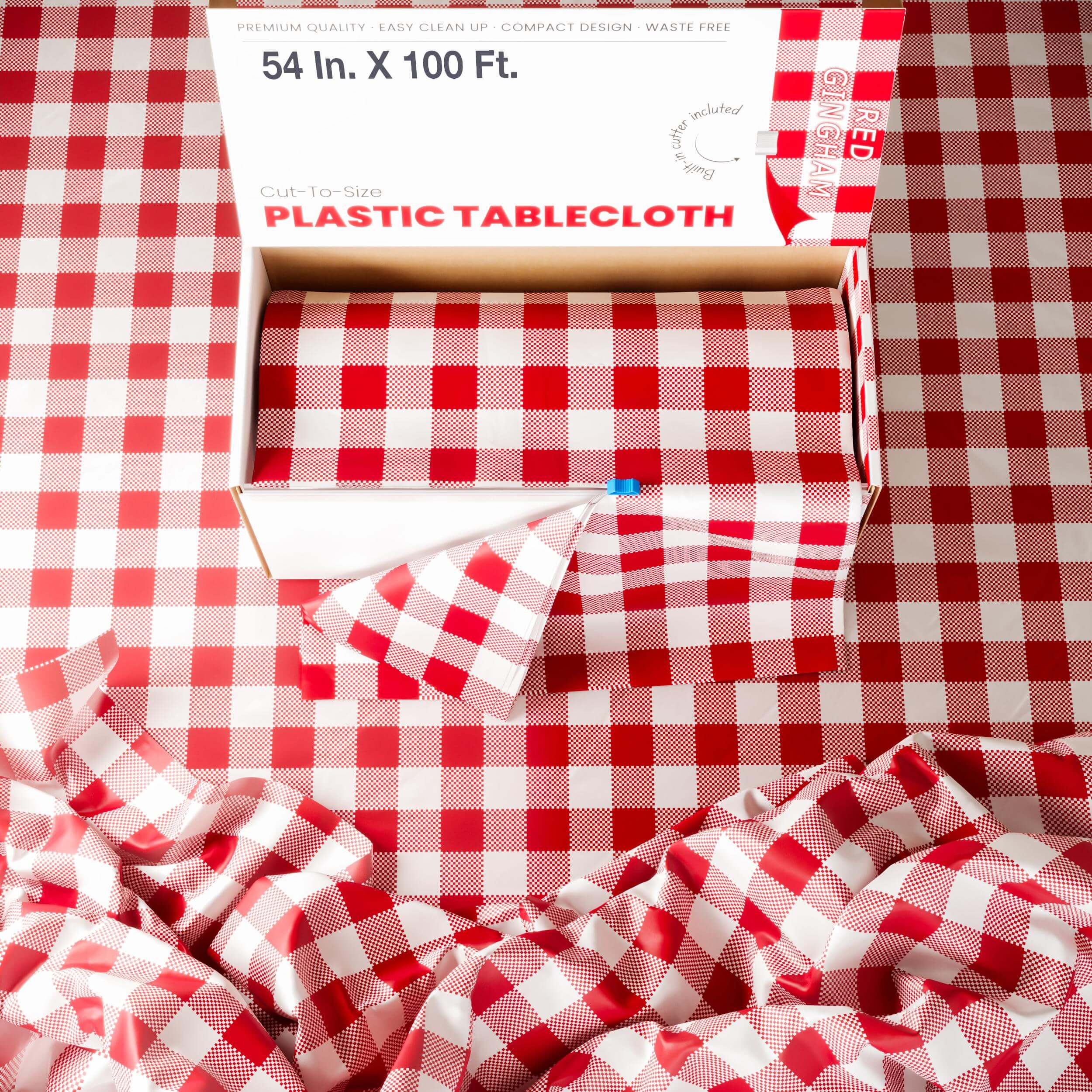 54 In. x 100 Ft. Cut To Size Red Gingham Table Roll